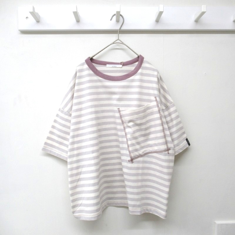 LAITERIE  CD天竺ボーダー半袖リンガーポケットTシャツ / FEATHER GY81 【日本製】